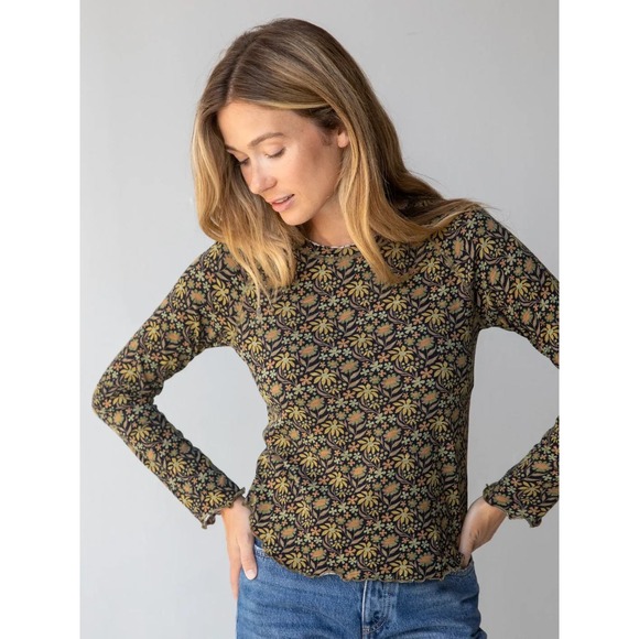 Natural Life Lily Cotton Long Sleeve Tee Womens L Black Boho Bloomcore Casual - Picture 1 of 16